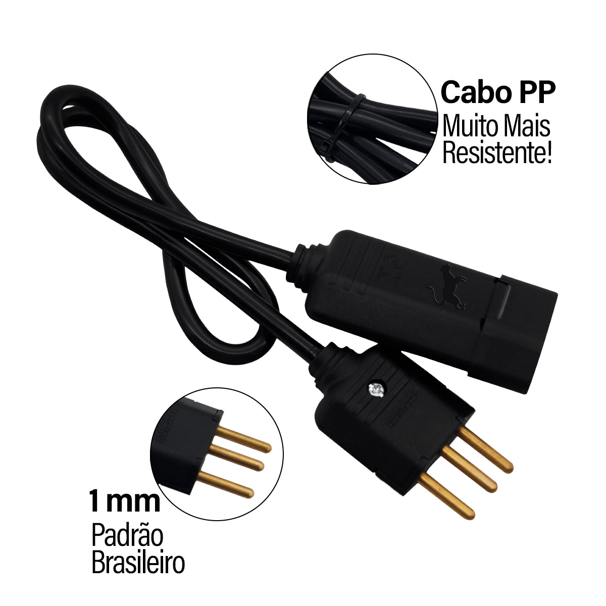 Extensão Elétrica 2 Metros 2 M 10a Cabo Pp 2 X 1,00 Mm Profissional