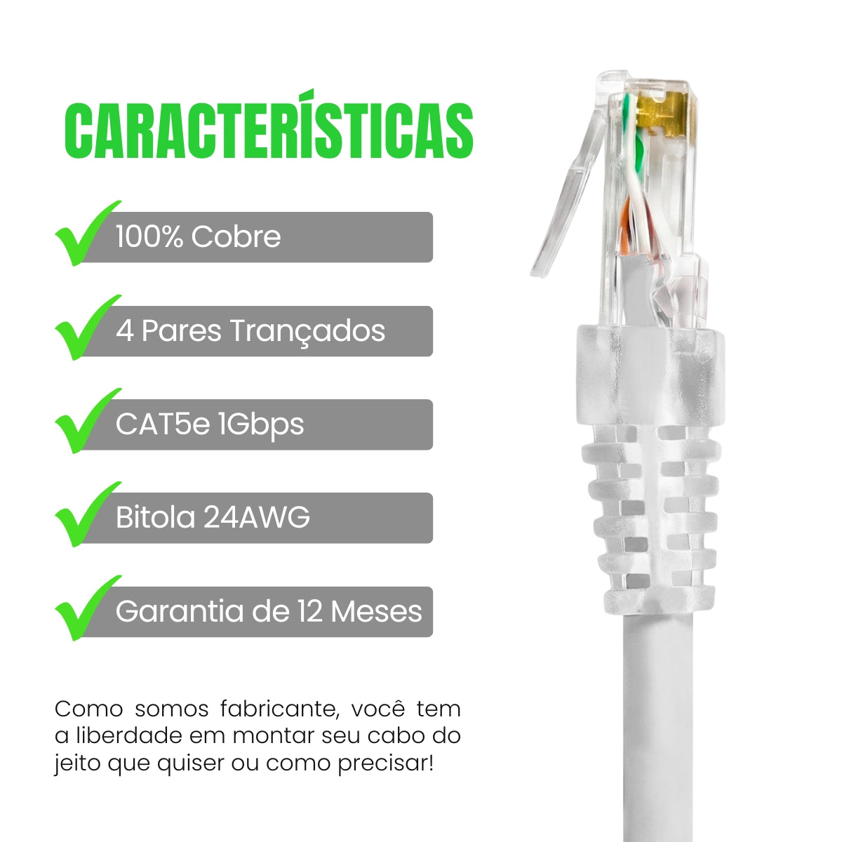 Cabo De Rede 20 Centímetros Patch Cord Cat5e Utp 100% Cobre