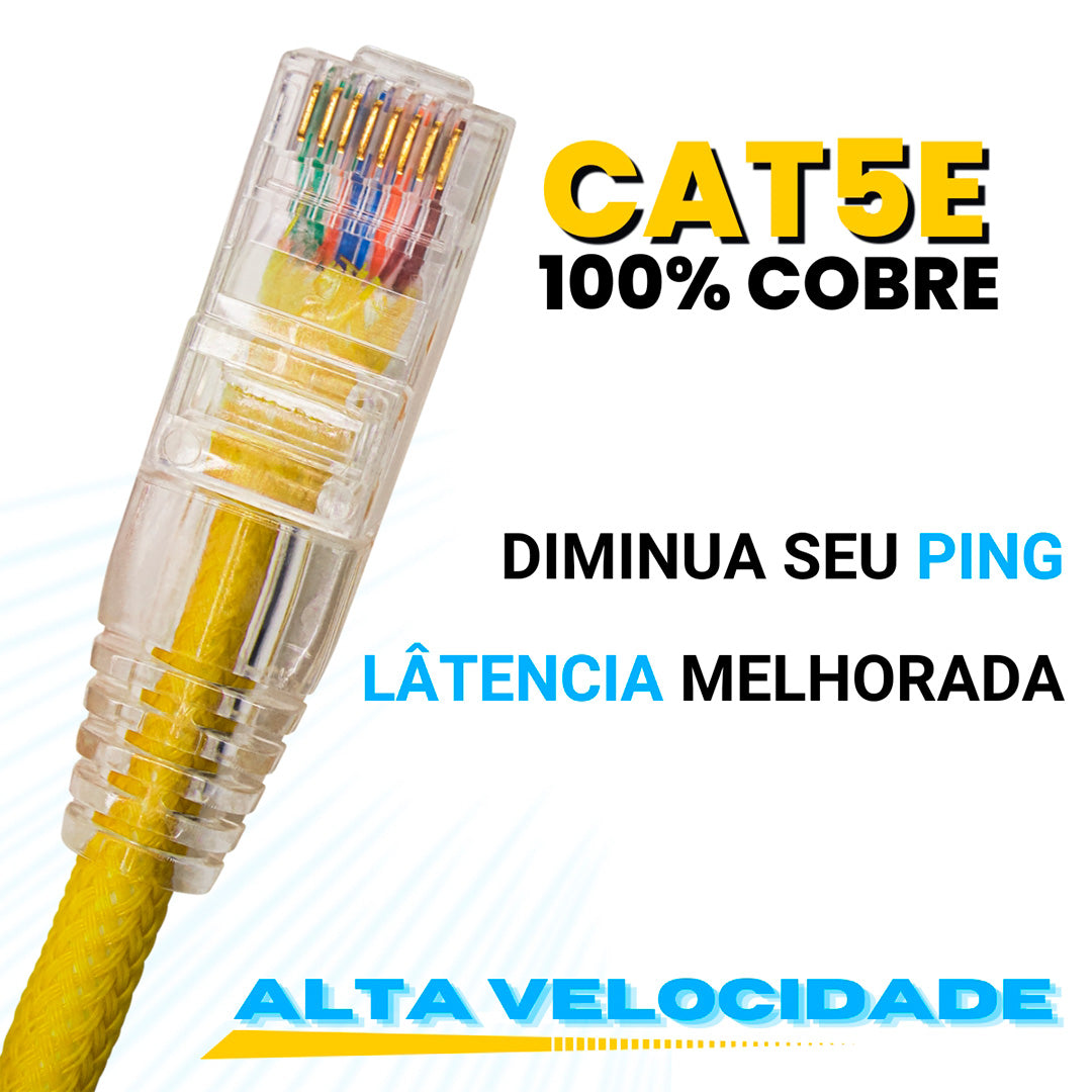 CABO DE REDE GAMER CAT5E 100% COBRE AMARELO NEON