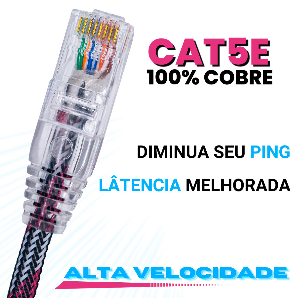 CABO DE REDE GAMER CAT5E 100% COBRE BRANCO/VINHO