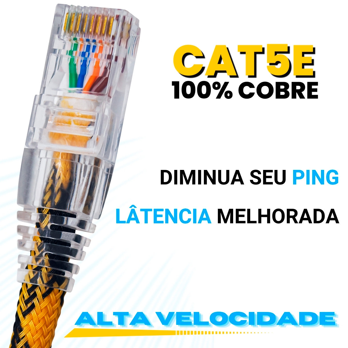CABO DE REDE GAMER CAT5E 100% COBRE PRETO/AMARELO