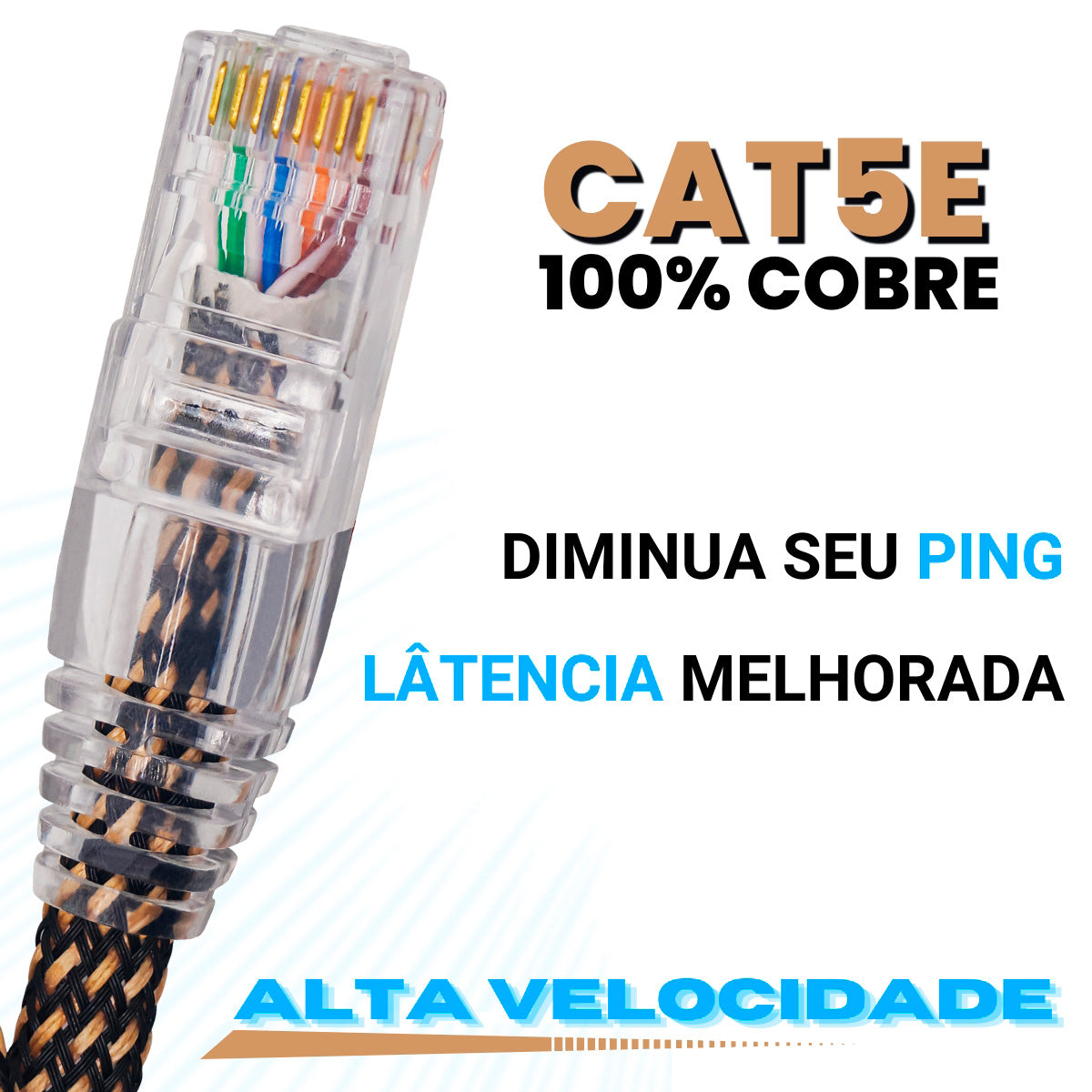 CABO DE REDE GAMER CAT5E 100% COBRE PRETO/BRONZE
