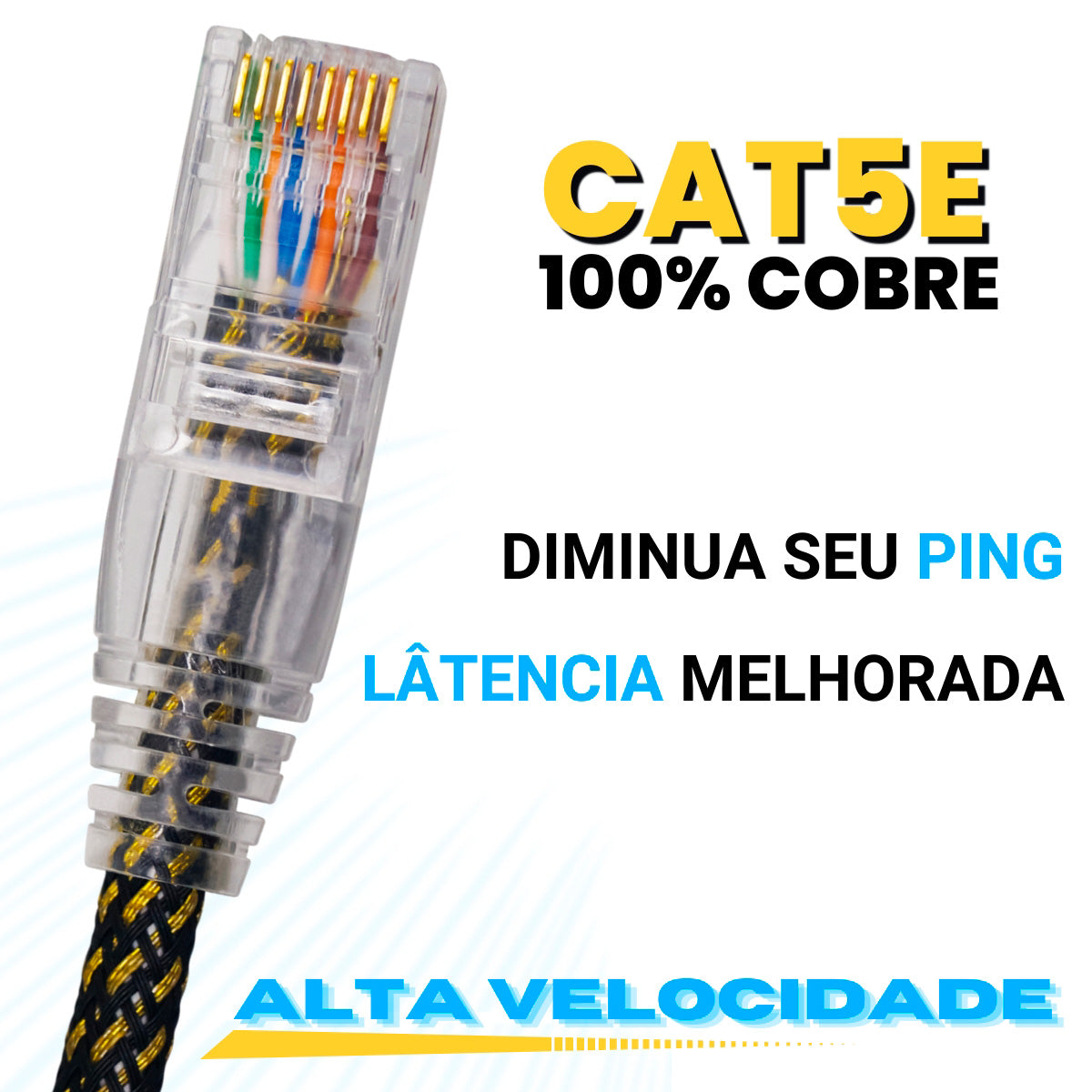 CABO DE REDE GAMER CAT5E 100% COBRE PRETO/DOURADO