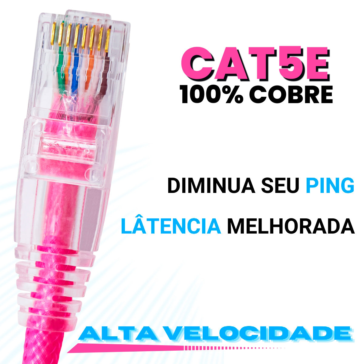 CABO DE REDE GAMER CAT5E 100% COBRE ROSA PINK