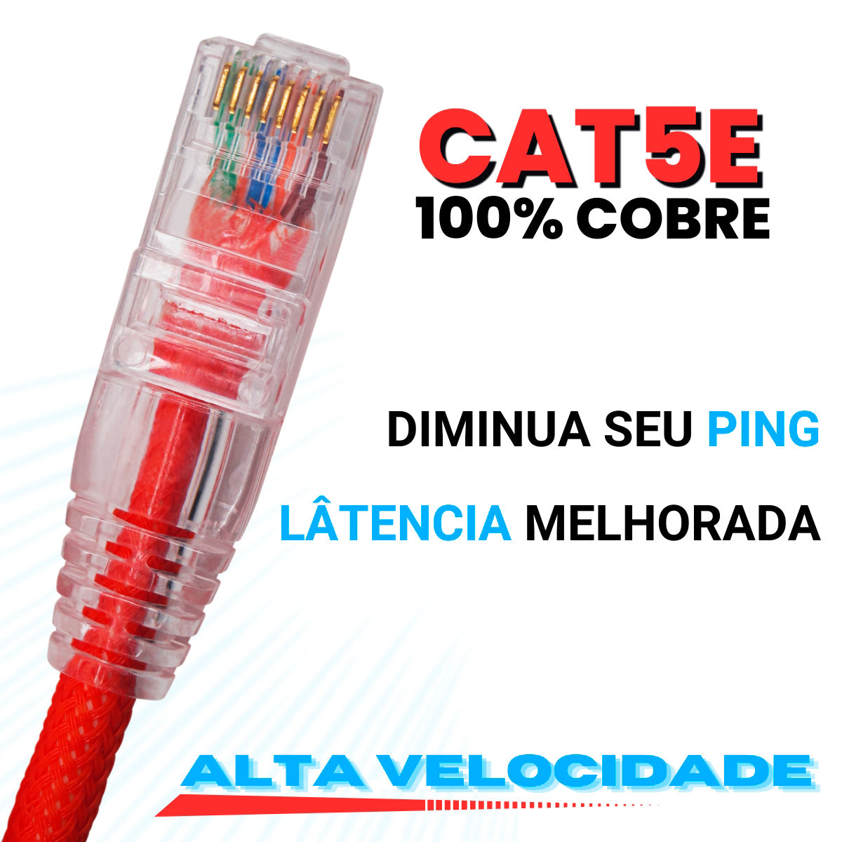 CABO DE REDE GAMER CAT5E 100% COBRE VERMELHO