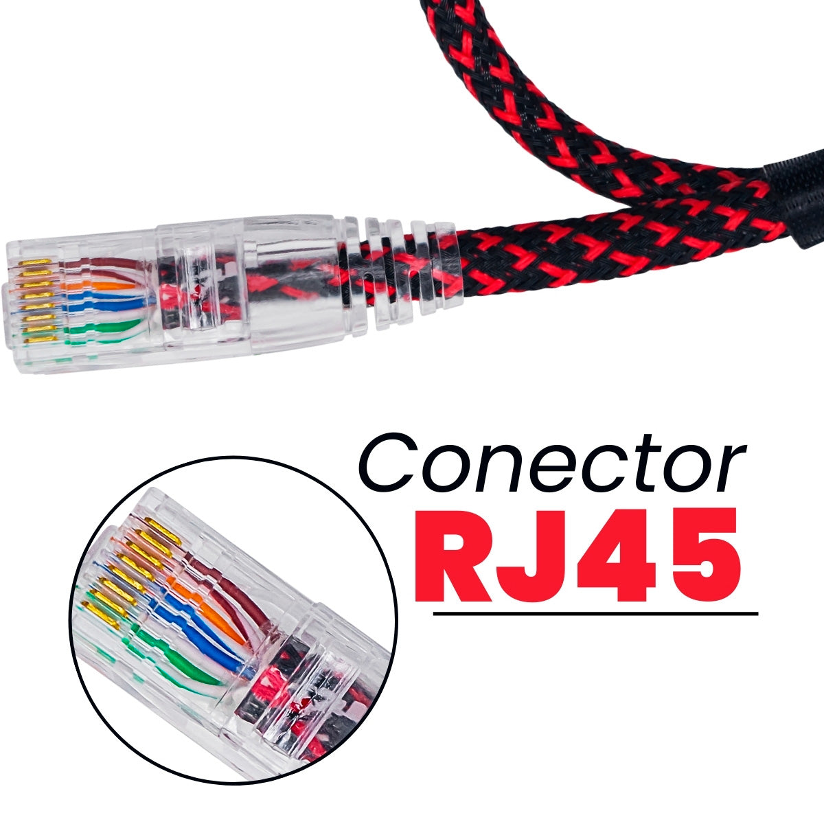 CABO DE REDE GAMER CAT5E 100% COBRE PRETO/VERMELHO