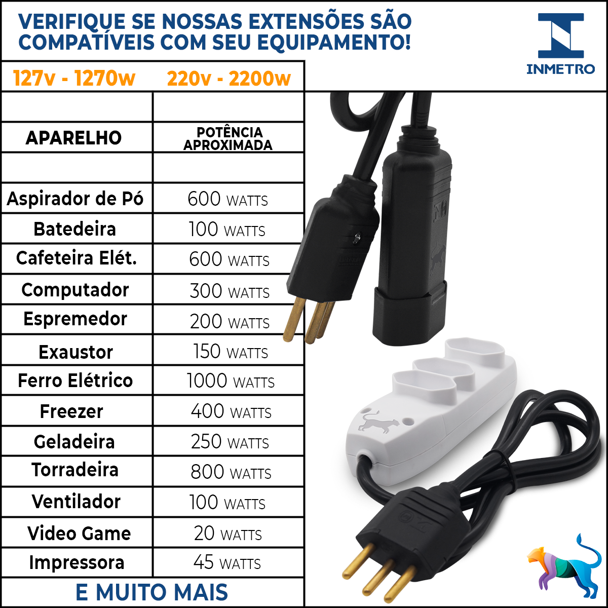 Extensão Elétrica 3 Metros 3 M 10a Cabo Pp 2 X 1,00 Mm Profissional