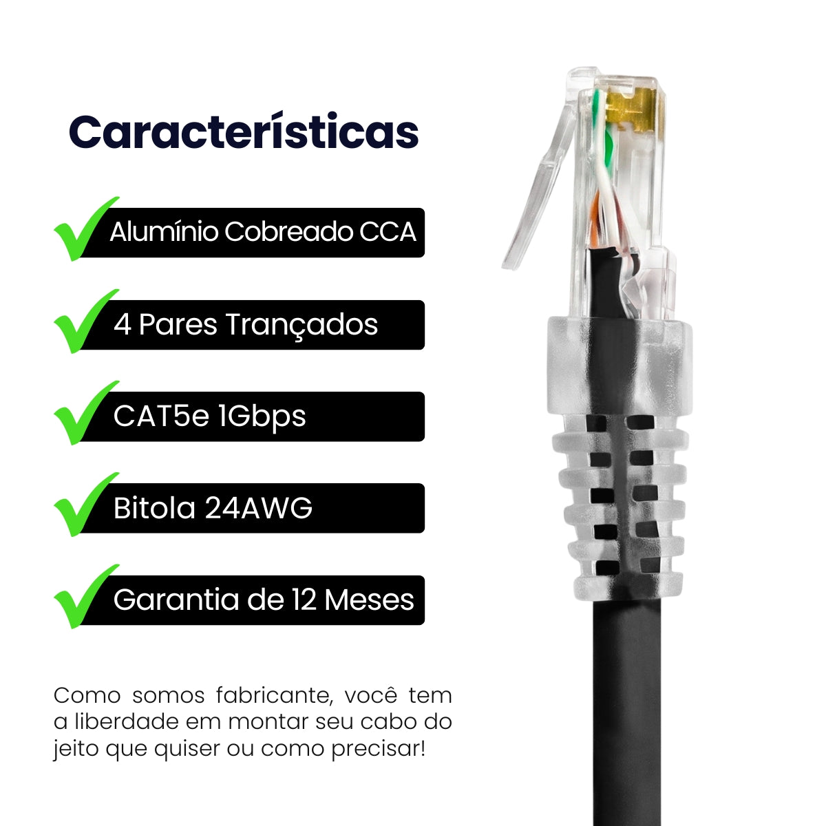Cabo de Rede Patch Cord CAT5e CCA Várias Cores e Tamanhos