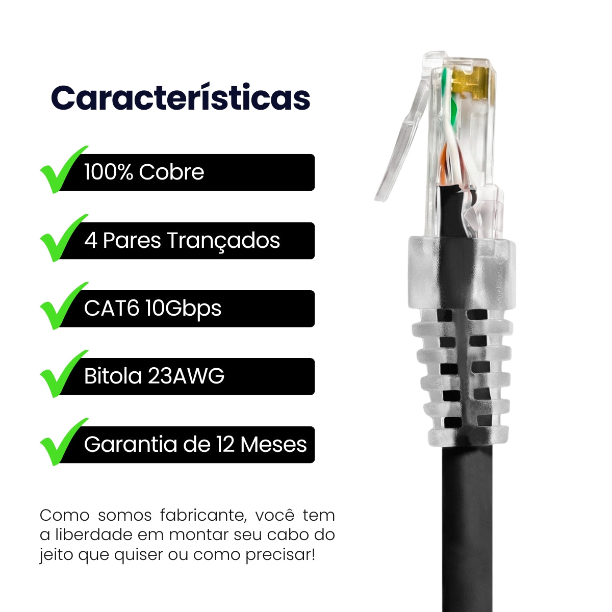 Cabo De Rede 7 Metros Patch Cord Cat6 Utp 100% Cobre 23Awg CM - Cpc