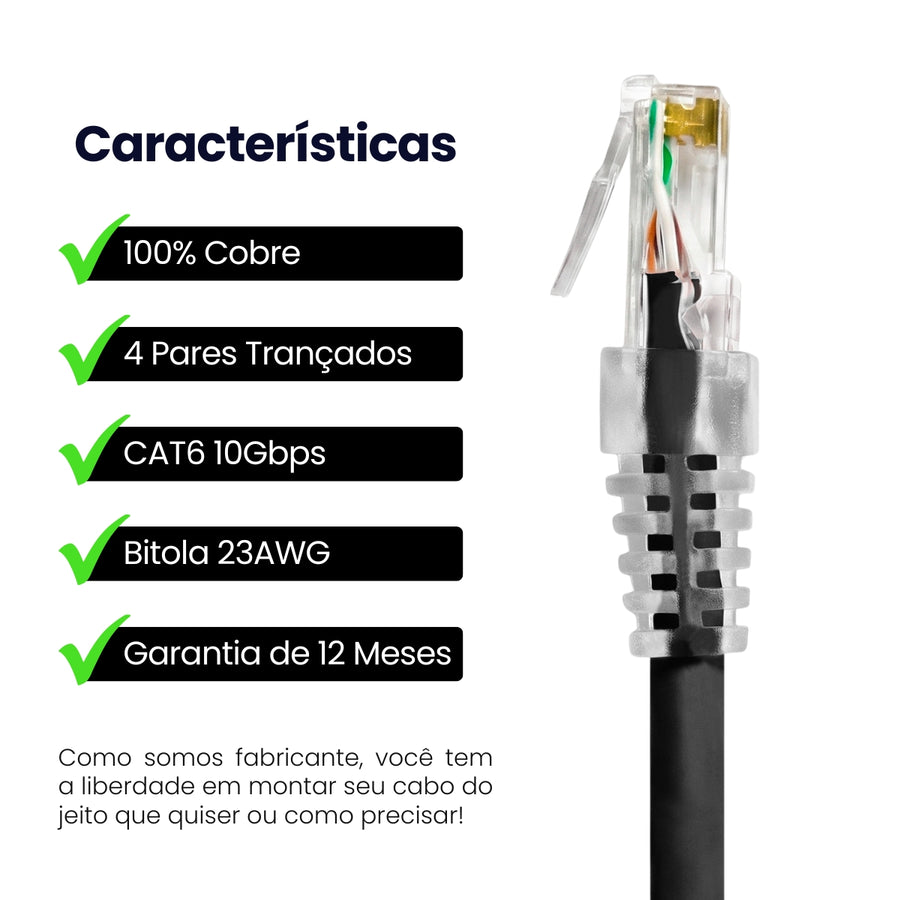 Cabo De Rede 20 Cm  Patch Cord Cat6 Utp 100% Cobre 23Awg CM - Cpc