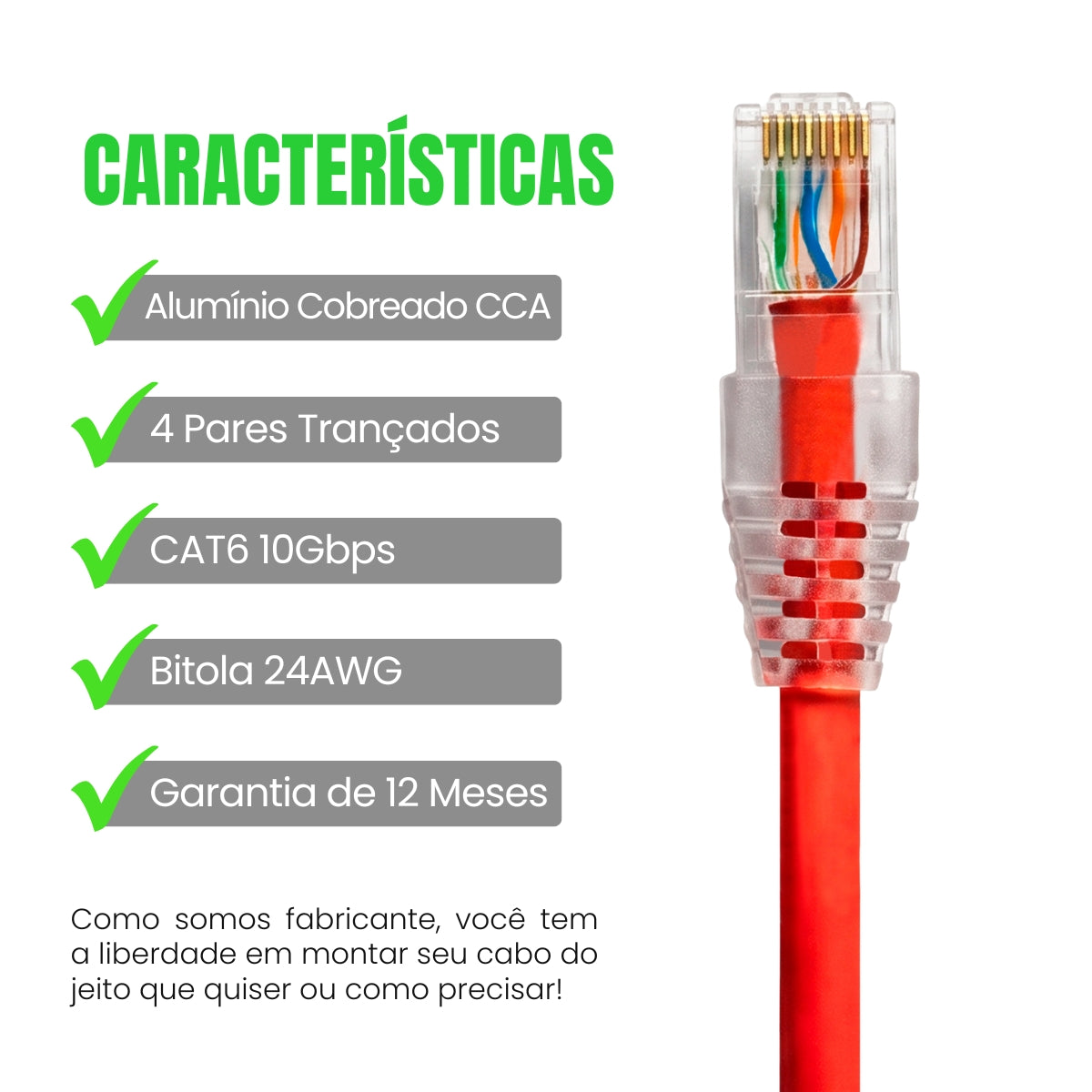 Cabo de Rede Patch Cord CAT6 CCA Várias Cores e Tamanhos