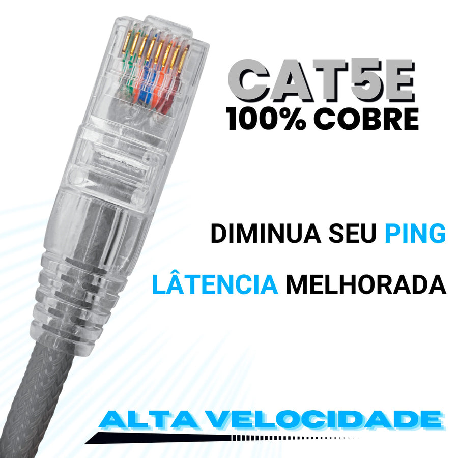 CABO DE REDE GAMER CAT5E 100% COBRE CINZA