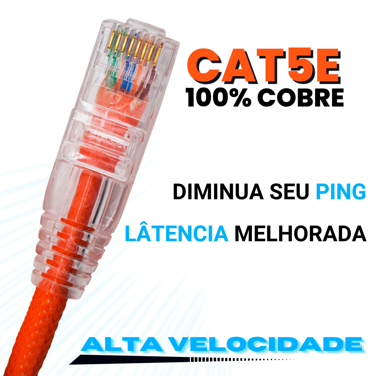 CABO DE REDE GAMER CAT5E 100% COBRE LARANJA