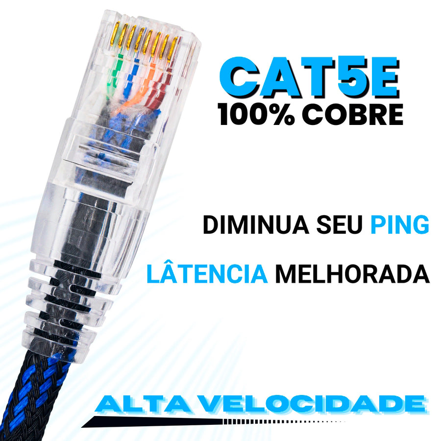CABO DE REDE GAMER CAT5E 100% COBRE PRETO/AZUL