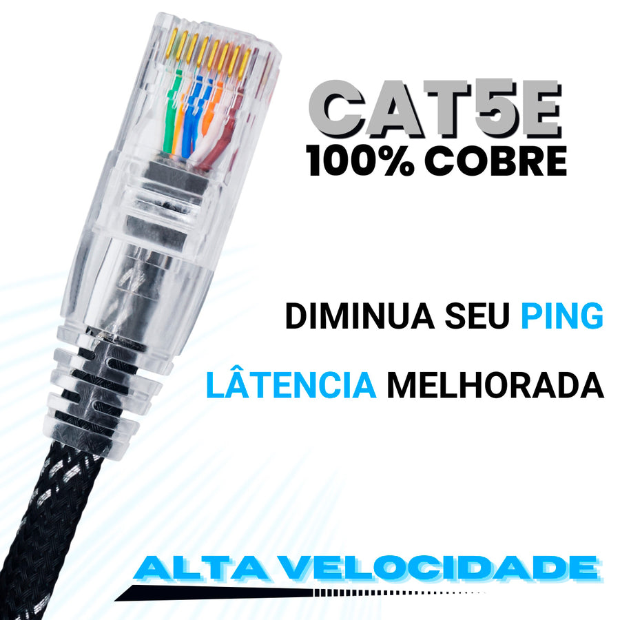 CABO DE REDE GAMER CAT5E 100% COBRE PRETO/PRATA
