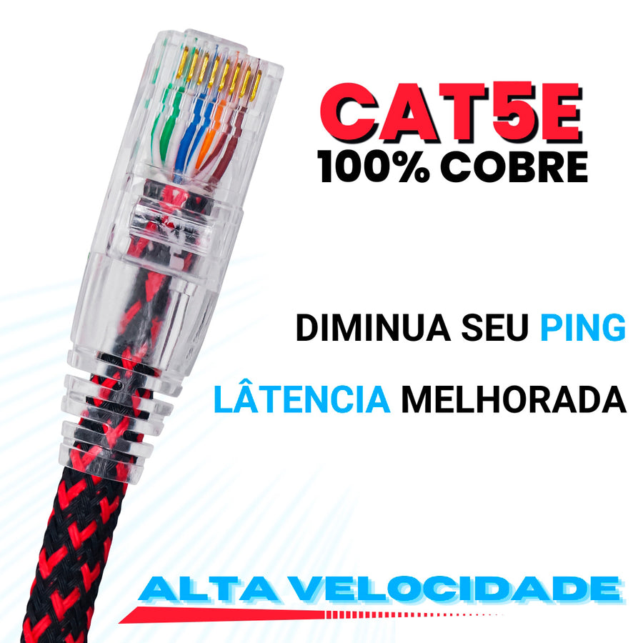CABO DE REDE GAMER CAT5E 100% COBRE PRETO/VERMELHO