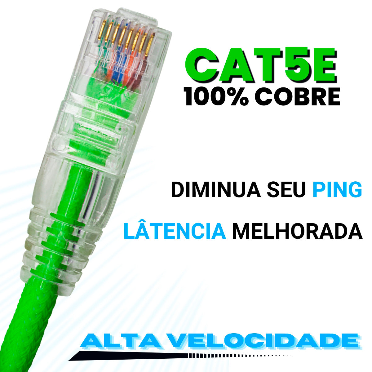 CABO DE REDE GAMER CAT5E 100% COBRE VERDE NEON