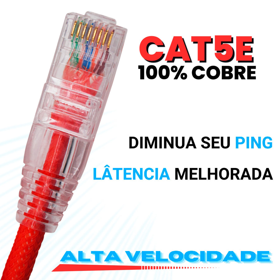 CABO DE REDE GAMER CAT5E 100% COBRE VERMELHO