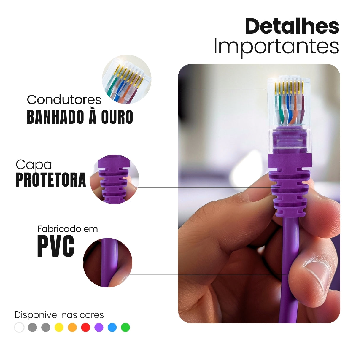 Cabo De Rede 80 Cm Patch Cord Cat6 Utp 100% Cobre - CPC Flex