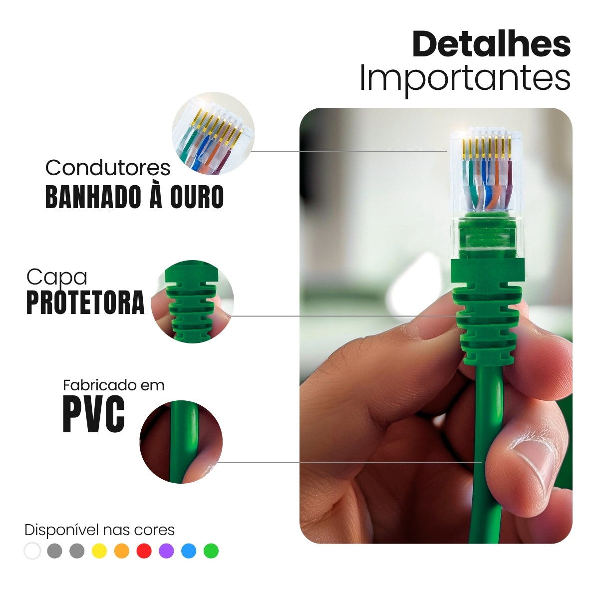 Cabo de Rede Patch Cord CAT5e 100% Cobre Várias Cores e Tamanhos