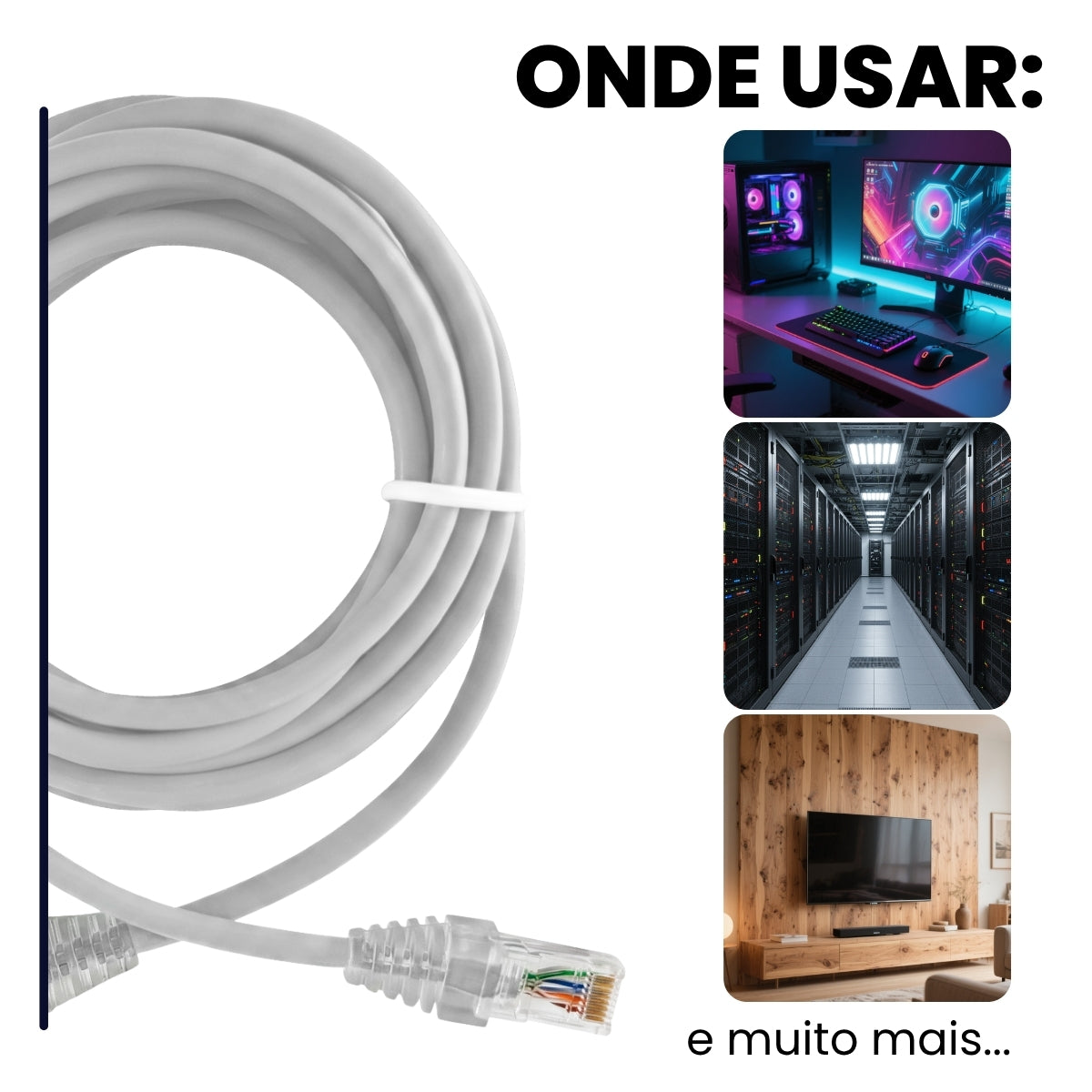 Cabo de Rede Patch Cord 24AWG CAT6 100% Cobre Várias Cores e Tamanhos